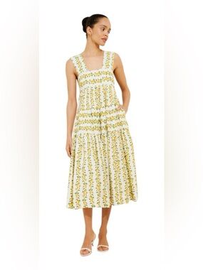 Anthropologie Helena Square-Neck Babydoll Midi Dress Lemon Print Size (MP)